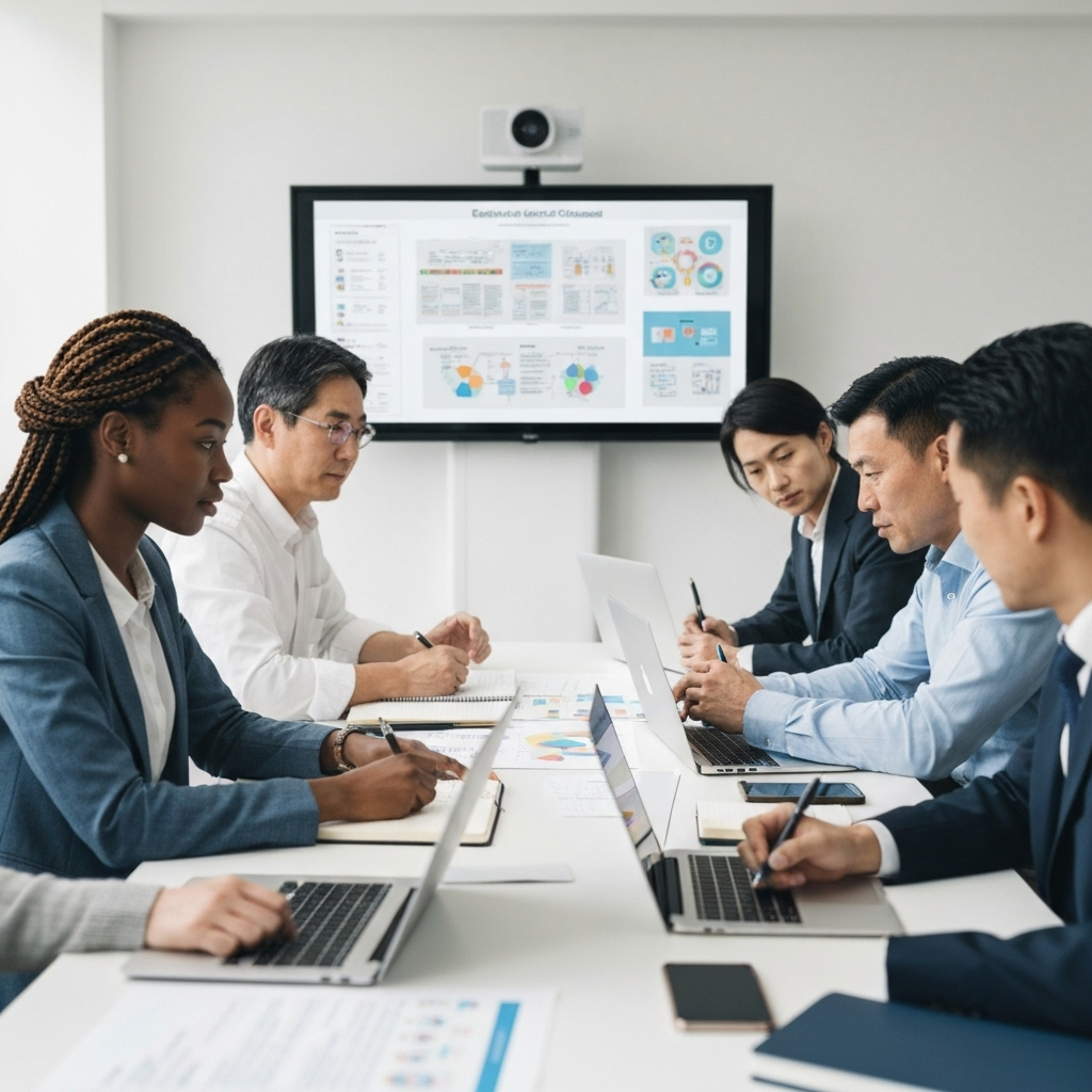 Diverse team collaborating on educational curriculum