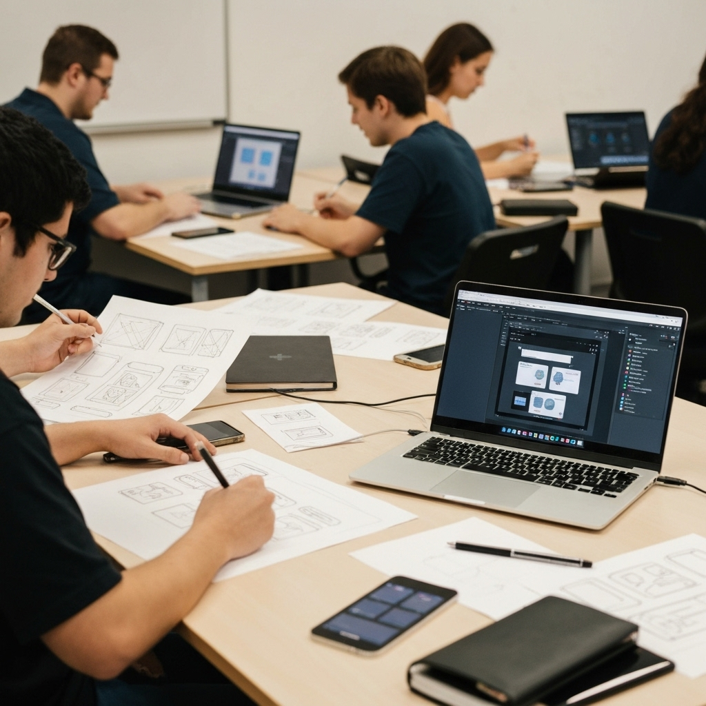 Students working on user interface designs